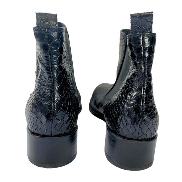 NWOT ATELIERS BLACK BRONX CROCO SNAKESKIN LEATHER CHELSEA BOOTIES - 7 - Picture 4 of 10